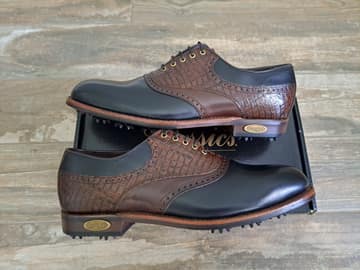 FootJoy style 50056: Smooth Black/Brown Lizard saddle, Shield tip