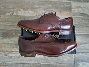 FootJoy style 50394: Smooth Brown/Pebbled Chili bicycle toe, Shield tip