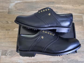 FootJoy style 50681: Pebbled Black/Pebbled Black saddle, Shield tip