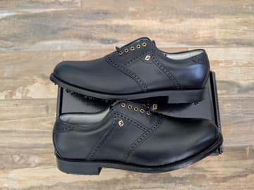 FootJoy style 50928: Pebbled Black/Pebbled Black saddle, Shield tip