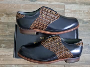 FootJoy style 50955: Smooth Black/Brown basket weave saddle
